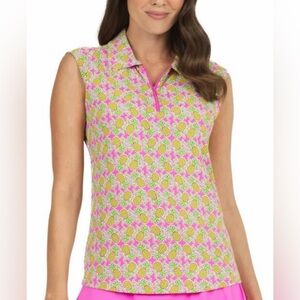 IBKUL Pink/Yellow Pineapple Print Chantal Sleeveless Top Pickleball Golf Size XS